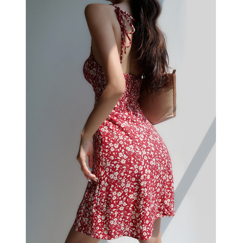Floral V-Neck Sling Dress